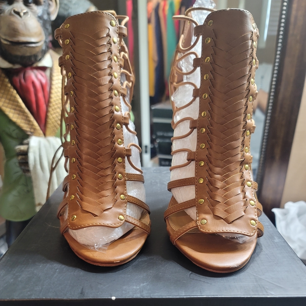 Women's Brown Gladiator wrap around ankle Sandals Box Included